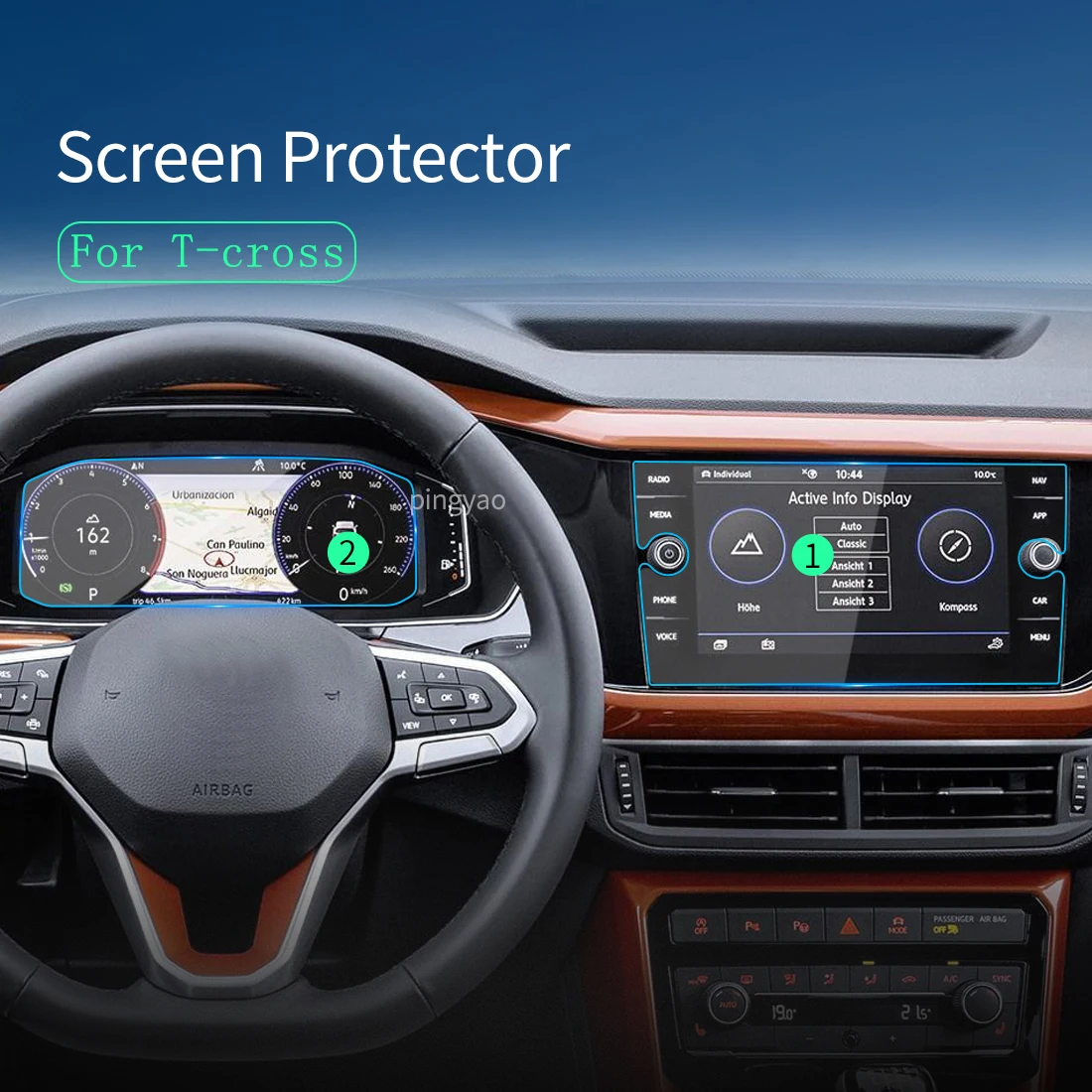 Protector De Pantalla De Vidrio Templado 9H Para Volkswagen T-Cross (2019-2022) - 8 Pulgadas, Antiarañazos, 0.25mm, Alta Claridad