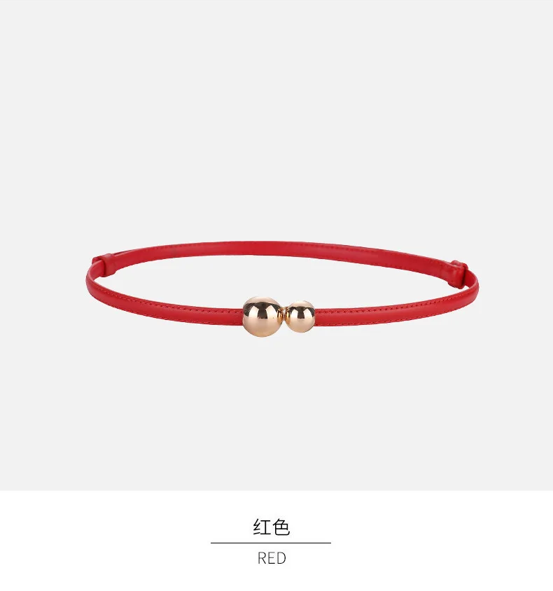 Neuer dünner Gürtel aus hochwertigem Rindsleder für Damen, Echtleder-Taillengürtel mit goldener Kugelschnalle als Dekoration, geeignet für Kleider, Jeans und schmale Hosen. – Detail 13
