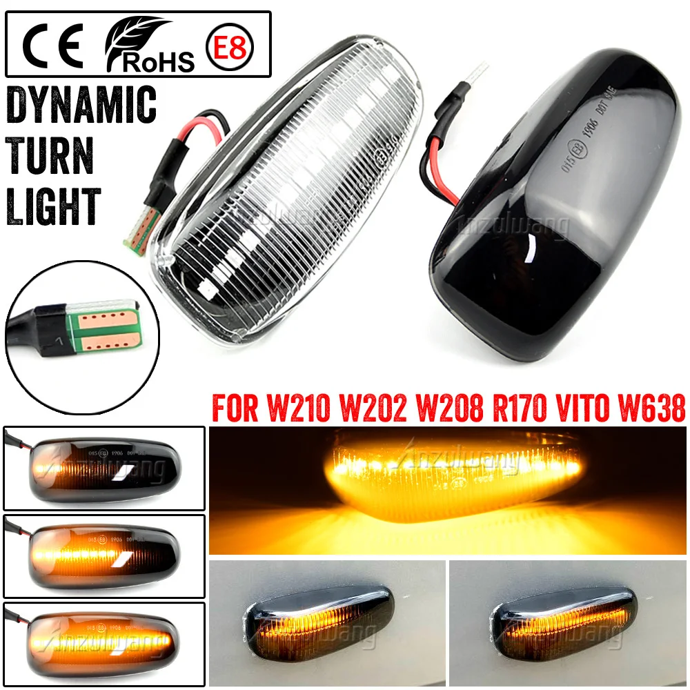 

2Pcs LED Dynamic Side Marker Turn Signal Lights Indicator Lamps For Mercedes Vito W638 W210 Vario W670 Vaneo W414 W124 W208 W901