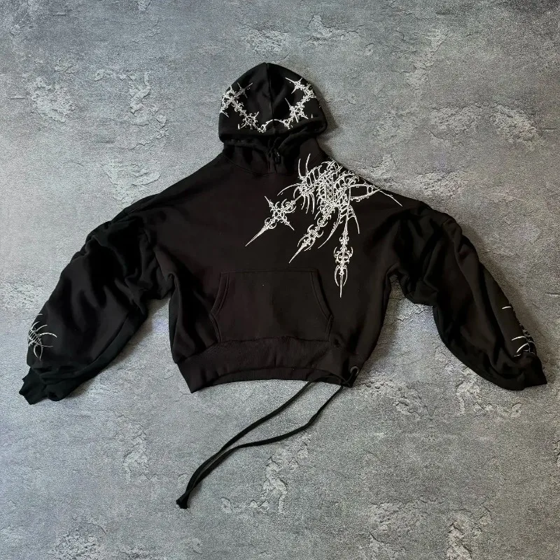 Dark Gothic geometric pattern printed oversized pullover hoodies women Y2K street hip-hop rock trend couple versatile sweatshirt 2
