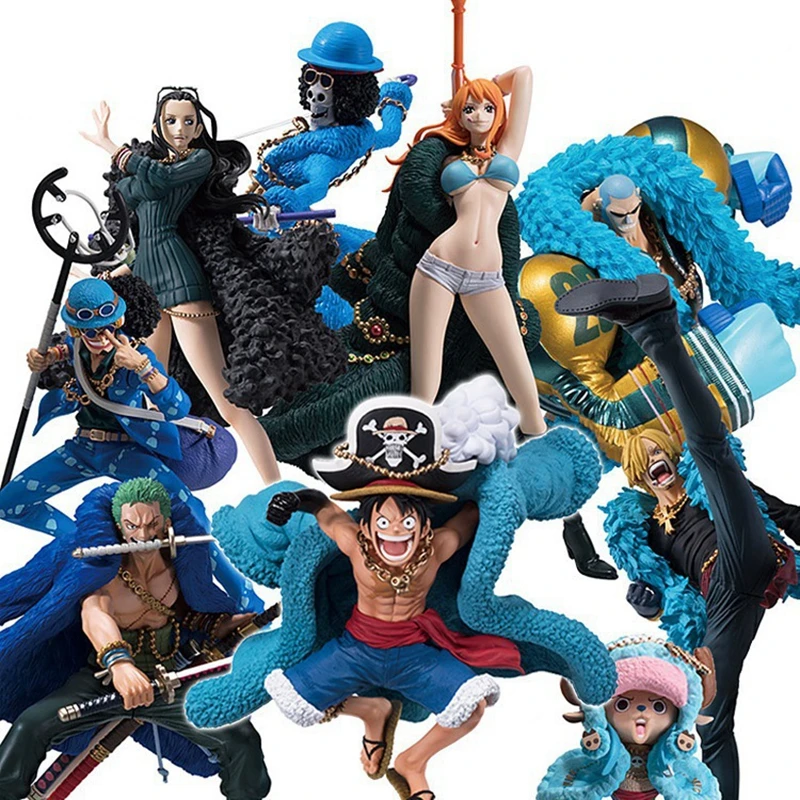 

One Piece 20th Anniversary Anime Figures Blue Clothes Luffy Nami Robin Zorro Action Figure Collection Model Toys Birthday Gifts