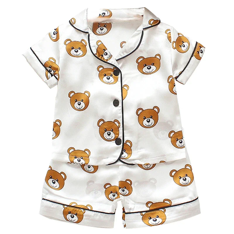 kids pajamas set kids pajamas pajama sets kids clothing set Children's Pajama Set Cartoon Little Bear Girl Ice Silk Satin Top and Pants Set Boys' Pajamas Spring/Summer Baby