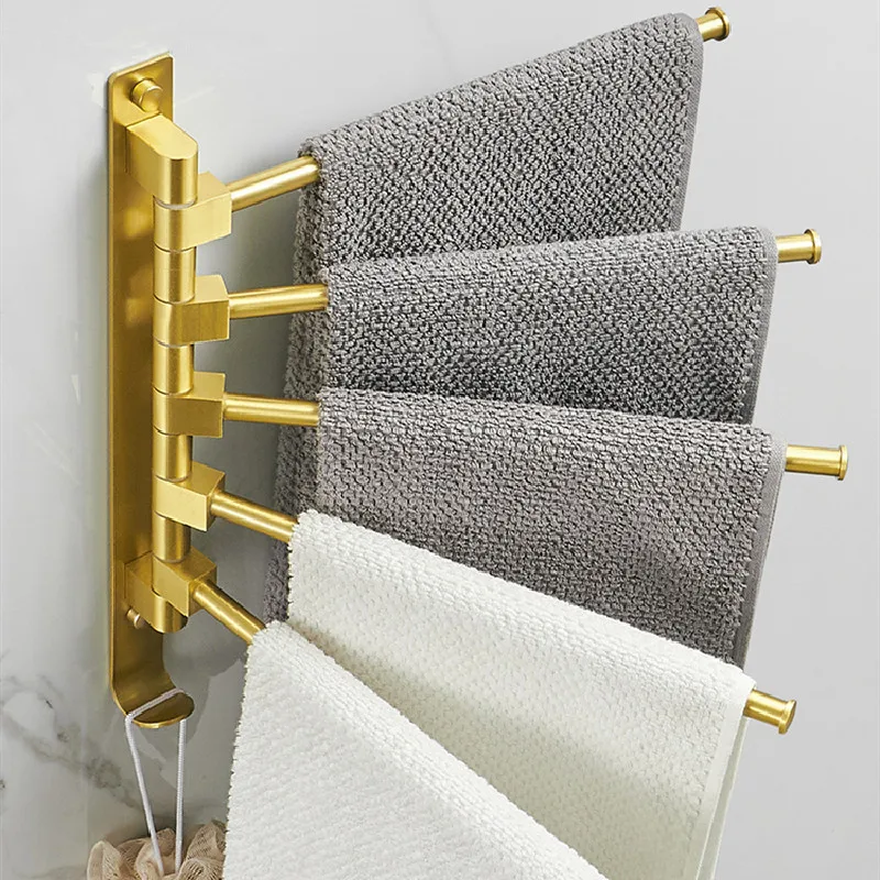 

Golden Light Luxury Aluminum Wall Mounted Rotating Towel Rack Bath Rail Hanger Towel Holder Bathroom Accessories Storage Rack