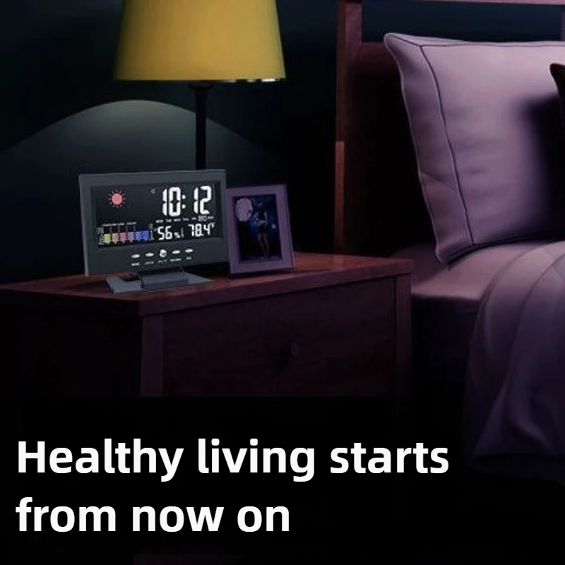 Electronic Alarm Clock Digital Alarm Clock Weather Station Time Temperature Humidity Display Clock with USB Cable Sound Control