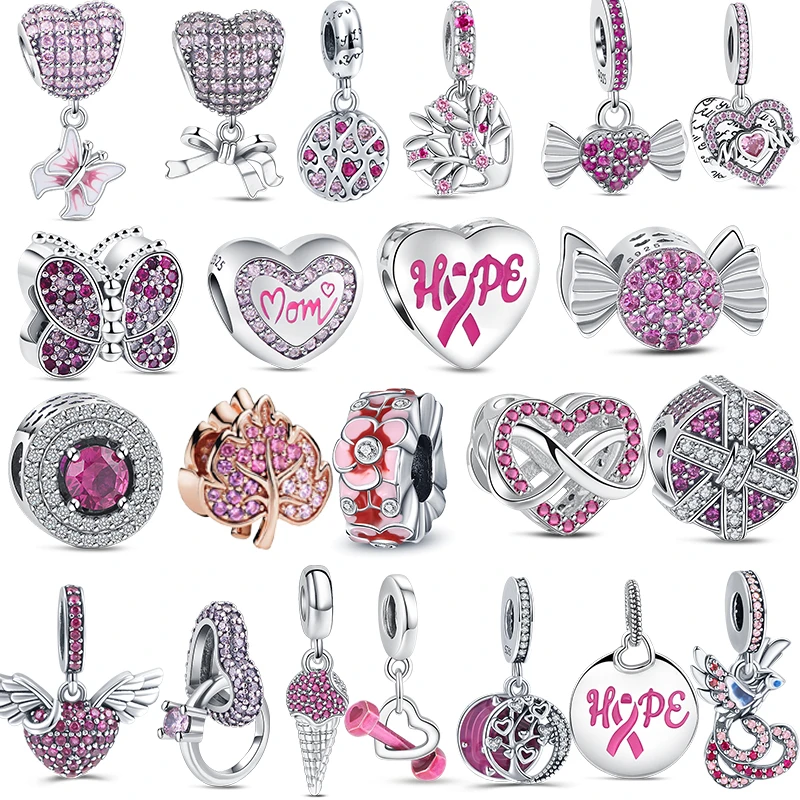 925 Sterling Silver Dangle Pave Zircon Shiny Beads Candy Tree Flower Clip Fit Original Pandora Charms Bracelet Women Jewelry