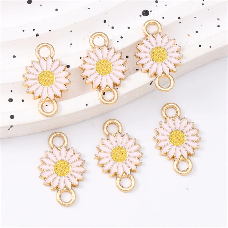 Duarte 20 Stück/Lot niedliche bunte Emaille-Blumen-Anhänger-Verbinder für die Schmuckherstellung, DIY-Armbänder, Halsketten, handgefertigte Bastelbedarf – Detail 8