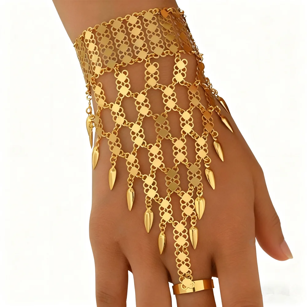 Vintage-Fingerarmband aus vergoldeter Legierung im Ethno-Stil mit Ring, exotisches Kettenzubehör für den Nahen Osten für Tänzer – Detail 1