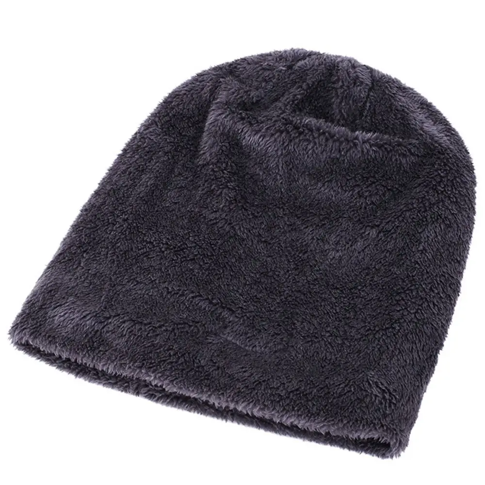 Male Warmer Skull Cap Plush Bib Thicking Winter Wool Kintted Solid Color Plush Hats Hat Bib Sets Hat Collar Sets Bib Cap