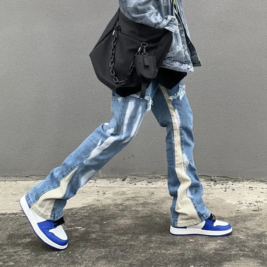 Streetwear Flare Jean Men Harajuku Baggy Hip Hop Denim Pants 2022 New Fashion Male Loose Casual Flared Jeans bell bottom jeans for men