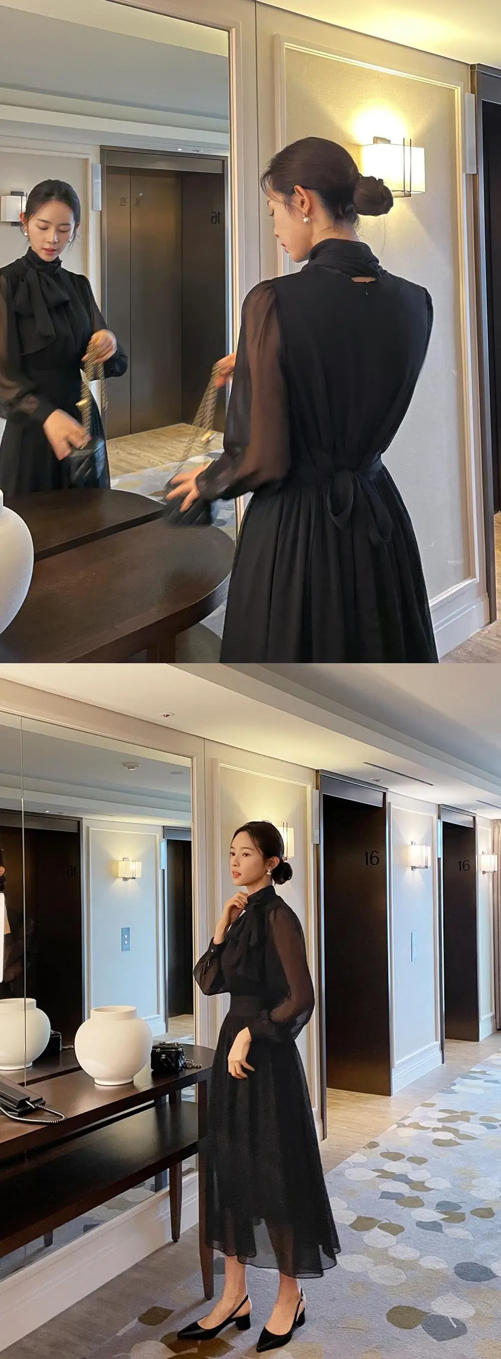 Elegant Midi Dresses for Women Long Sleeves Half High Collar Lace-up A-line Korean Fashion Autumn New One Piece Vestido Mujer