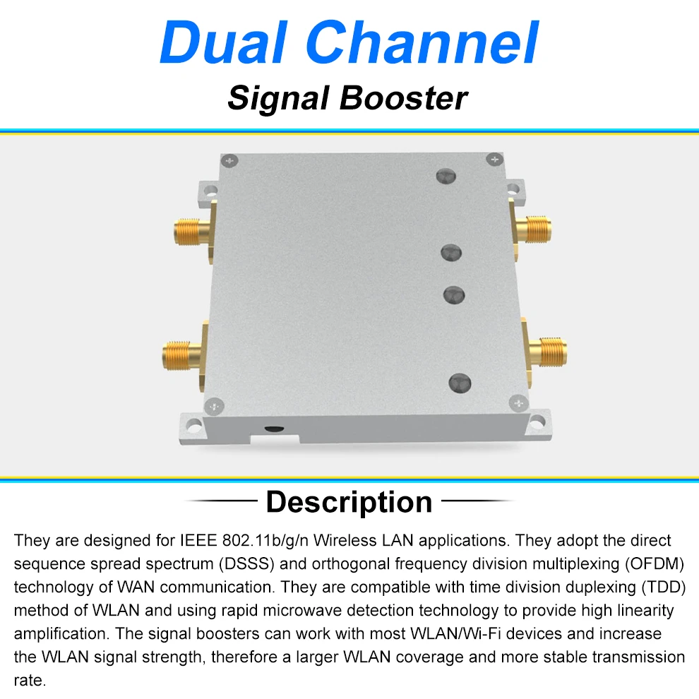 Amplificateur de signal WiFi 36dBm 4W avec antennes orientables pour 2.4GHz et 5.8GHz
