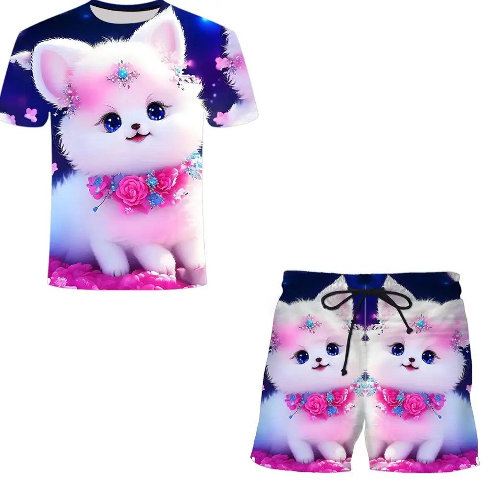 

Летняя новинка набор с 3D-принтом Милая цветная трехмерная Собака Мужской и женский летний комплект