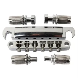 6-String Electric Guitar Tune-O-Matic Bridge and Tailpiece Set with Mounting Posts (Silver)