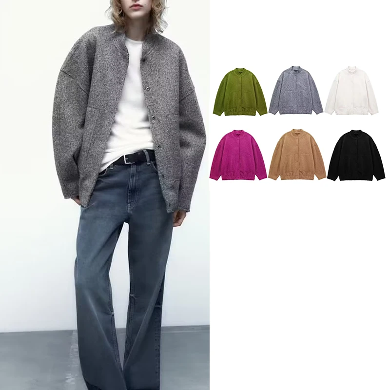 

TRAF 2023 New Women Thick Coats Fashion Warm Autumn Jackets Coat Vintage Long Sleeve Casual Street Female Outerwear Chic Tops