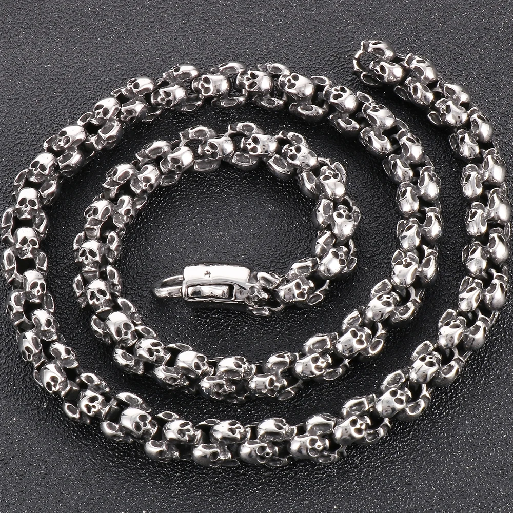 Oidea Collana Uomo Teschio Croce Vergine Maria - Stile Punk Gotico Vichingo, Catena Bizantina In Acciaio Inox, Idea Regalo Halloween
