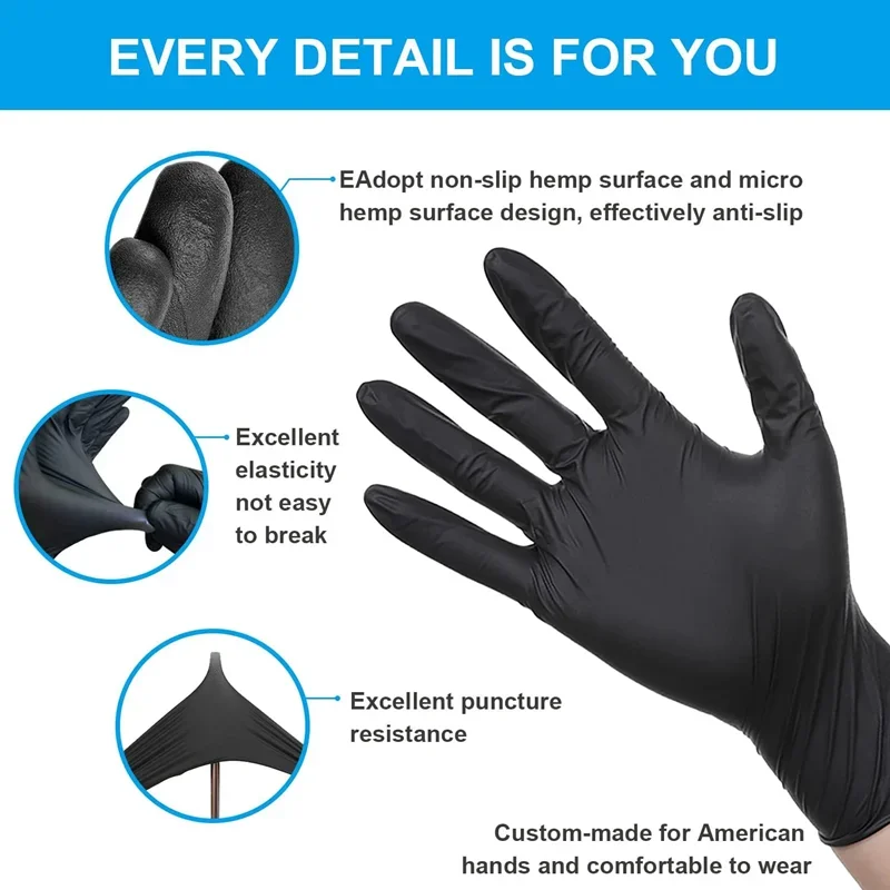 Gants nitrile jetables 10 paires déchirés, montrant leur résistance, idéaux pour tâches quotidiennes de jardinage.