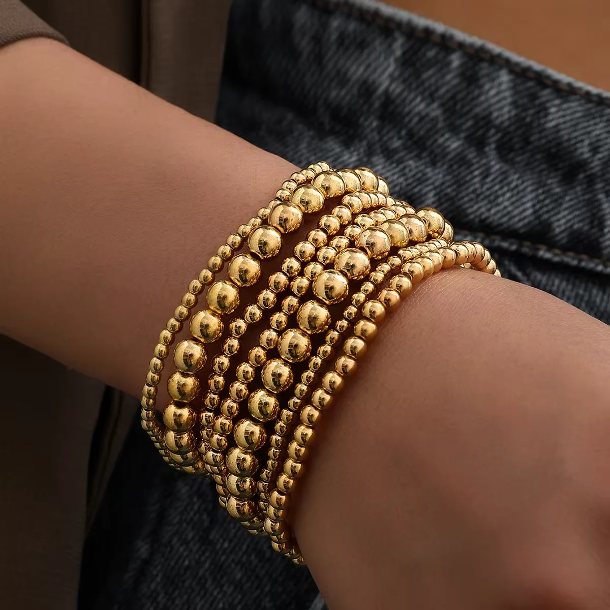 7 Teile/satz Vintage Handgemachte Gold Farbe Perlen Armbänder Set Stretch Frauen Trendy Armbänder Mode Mädchen Party Boho Schmuck Geschenke