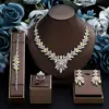 2024 Golden Leaves 4-piece Necklace Set for Women CZ Zirconia Dubai Nigeria Bridal Wedding Jewelry Set Gift Accessories