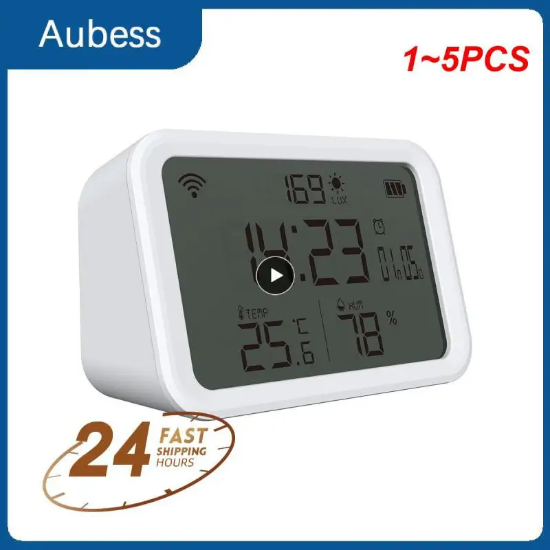 

1~5PCS Tuya Wifi Smart Temperature And Humidity Sensor Lux Light Detector Indoor Hygrometer Thermometer LCD Screen Works With
