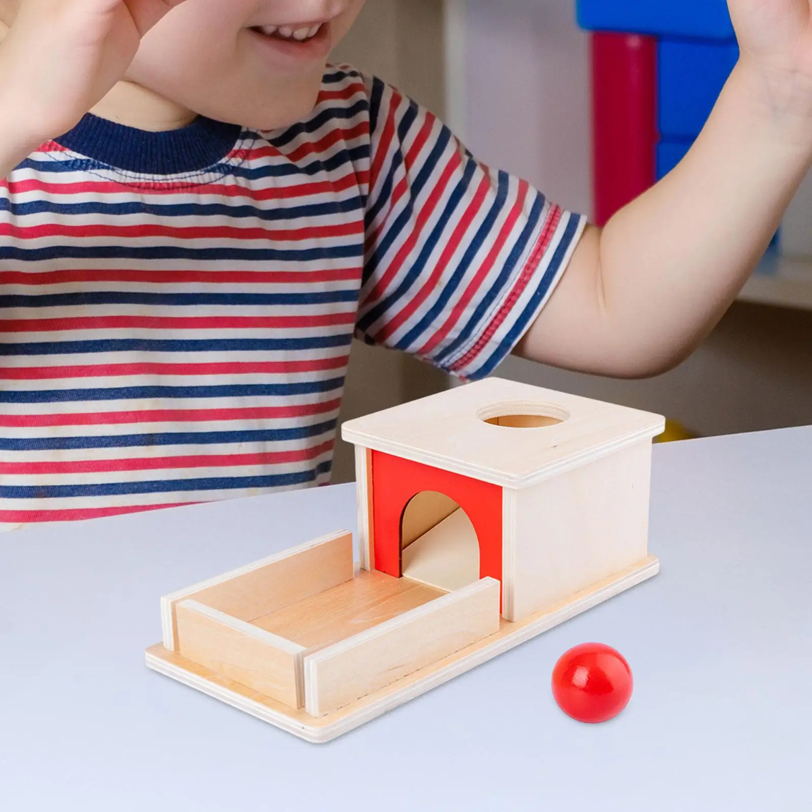 

Wooden Object Permanence Box Interactive Educational Imagination Ball Drop Box for Infant Kids Toddlers 1 Year Old Boys Girls