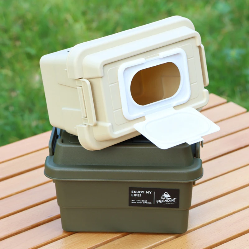 Outdoor Tissue Case Desktop Napkin Paper Storage Box Portable 1.1L Camping Picnic Seasoning Bottle Organizer Sundries Bucket 5