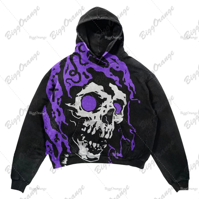 Black High Street Cotton Gothic Matta Mummy Print Sweater Street Casual Hoodie ins Men's and Women's Top Coat y2k sweatshirt