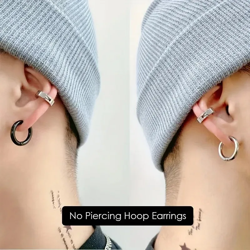 Ear Clip Punk Style 1-8-Piece Stainless Steel Ear Clip Set Chic Circle Ear Cuffs No Piercing Needed Trendy Jewelry Gift