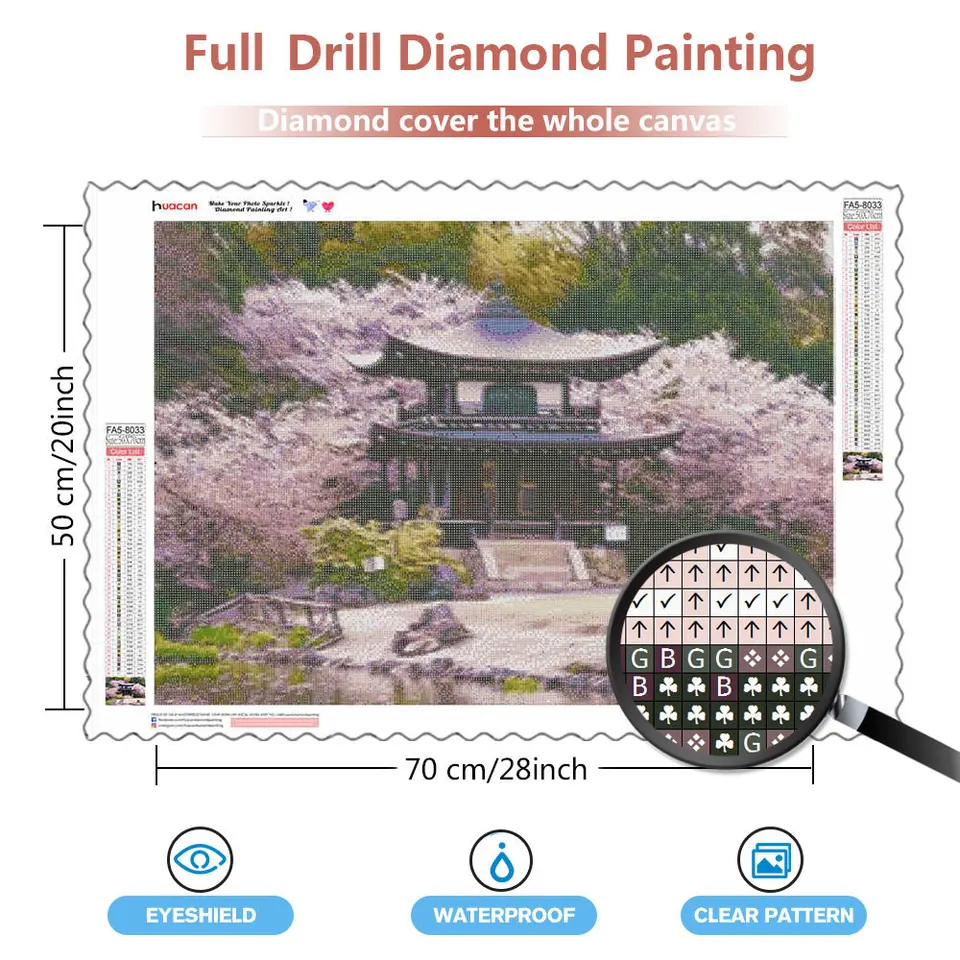 5D Diamond Painting Kit Completo, Pittura Diamante Monte Fuji Ciliegio, Mosaico Fai Da Te per Adulti e Bambini, Kit Ricamo Diamanti Punto Croce, Decorazione Camera da Letto Creativo 100x100cm H-216