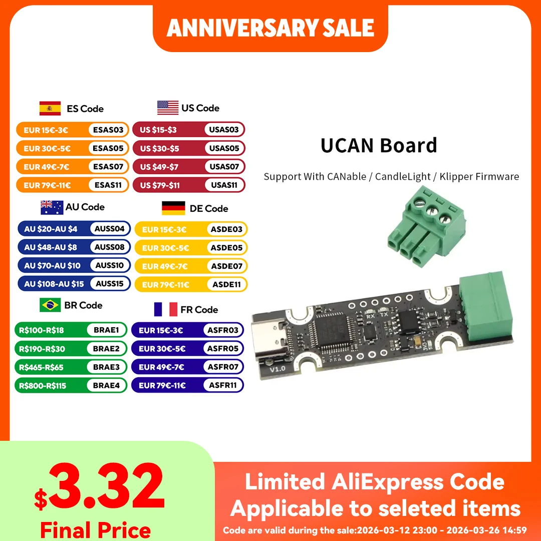 FYSETC UCAN Board USB to CAN Adapter Based on STM32F072 Support with Canable / CandleLight / Klipper Firmware 3D Printer Parts — view 6