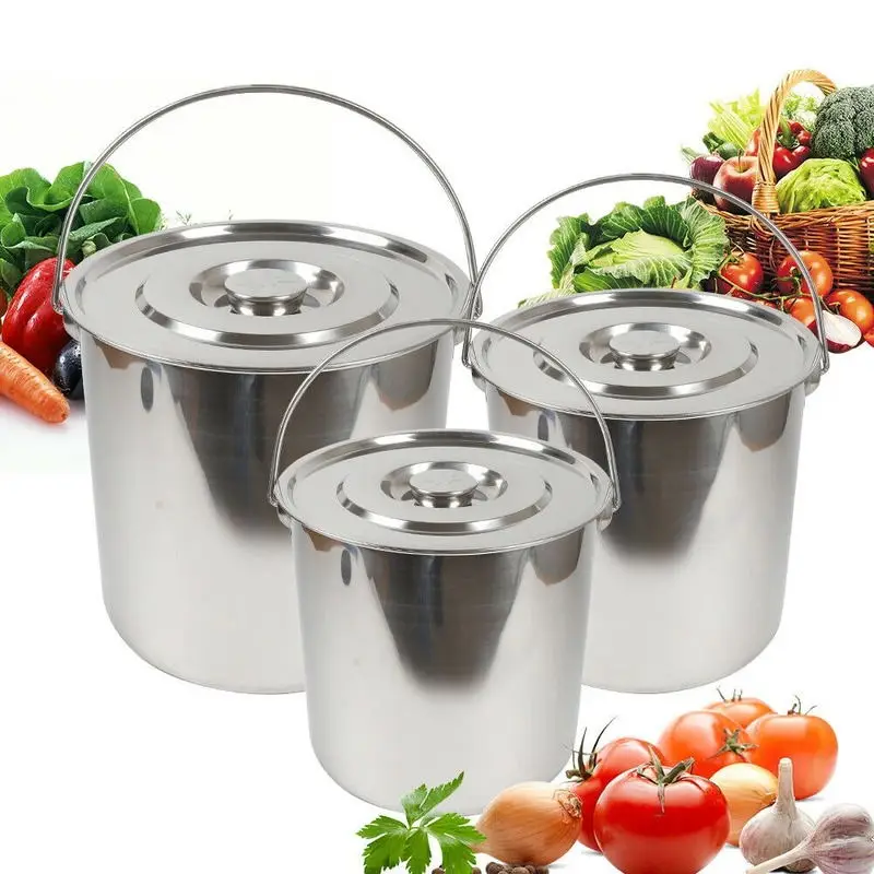 

6L/12L/20L Stainless Kitchen Bucket Thickened Stainless Steel Bucket With Lid For Kitchen Milk Food Holder