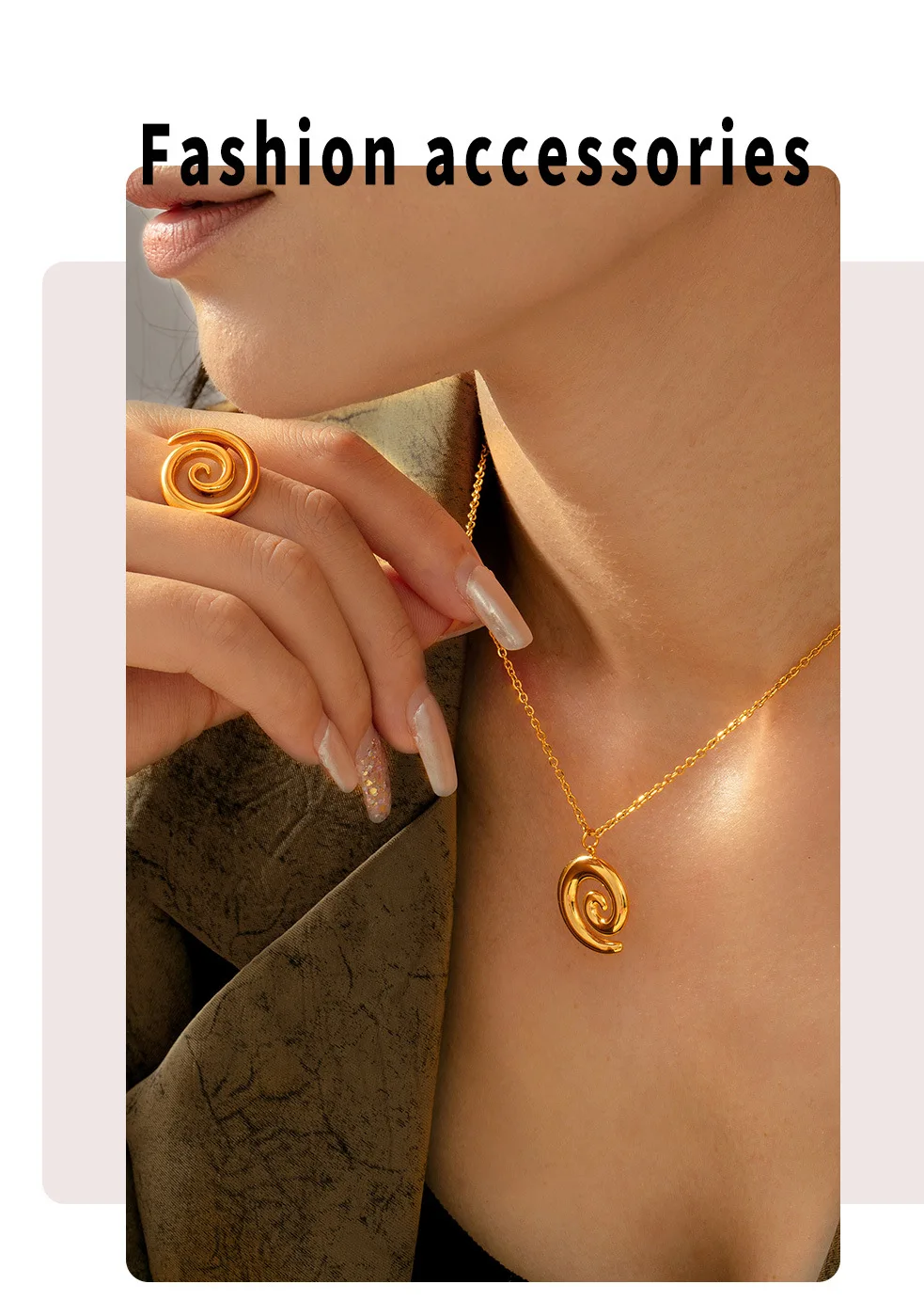 Neue 316 Edelstahl Spiral-Anhänger-Halskette für Damen, ausgehöhltes Persönlichkeits-Offenring-Set, luxuriöses Sommer-Schmuckgeschenk – Detail 5