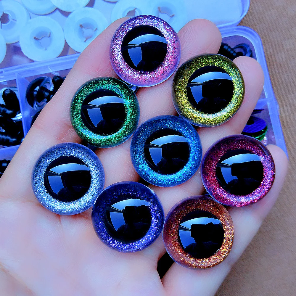30pcs 3D DIY Glitter Plastic Safety Eyes For Crochet Toys Amigurumi Mixed Color Crafts Doll Eyeball 9/10/12/14/16mm 10pcs mini mixed styles small cap hand weaved cotton doll house ornament diy crafts mixed color mini cotton doll hat girls gift