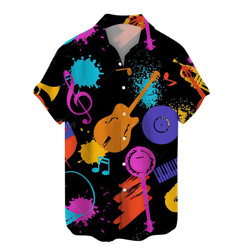 thumbnail image 1 of Camisas para hombre con estampado de guitarra musical, camisetas de rock, hip hop, ropa masculina, manga corta, cuello en V, camisas de playa Ahloa, camisa social masculina, 1 of 4