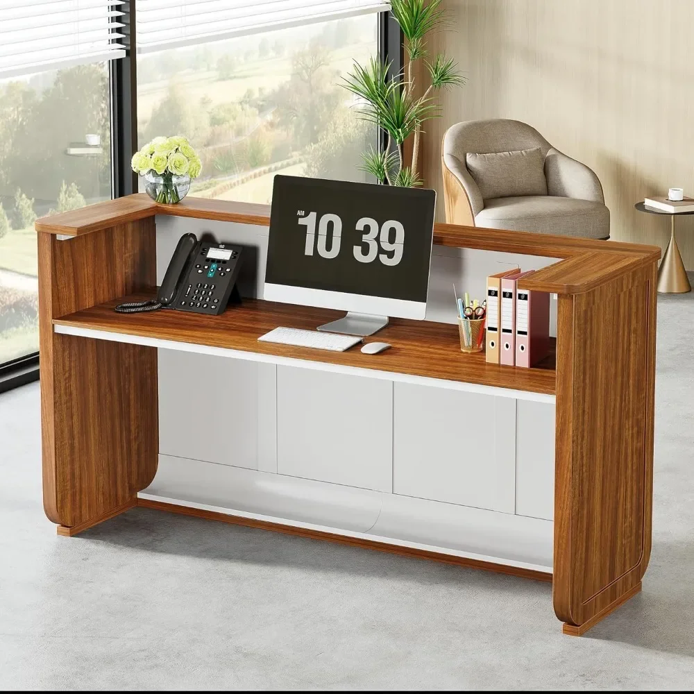 70.8 Inches Large Reception Desk - Modern Front Desk, Retail Counter for Checkout, Lobby, Salon, Office, Walnut 3