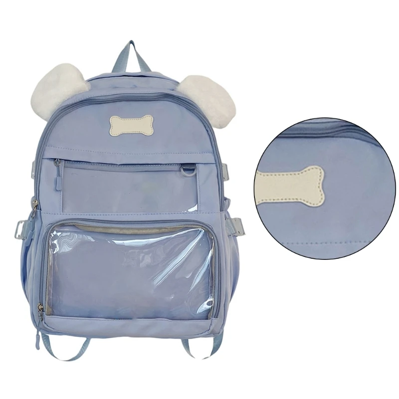 Fashionable Transparent Dog Themed Nylon Backpack with PVC Ita Bag Daypack for School Travel Shopping F3MD 5