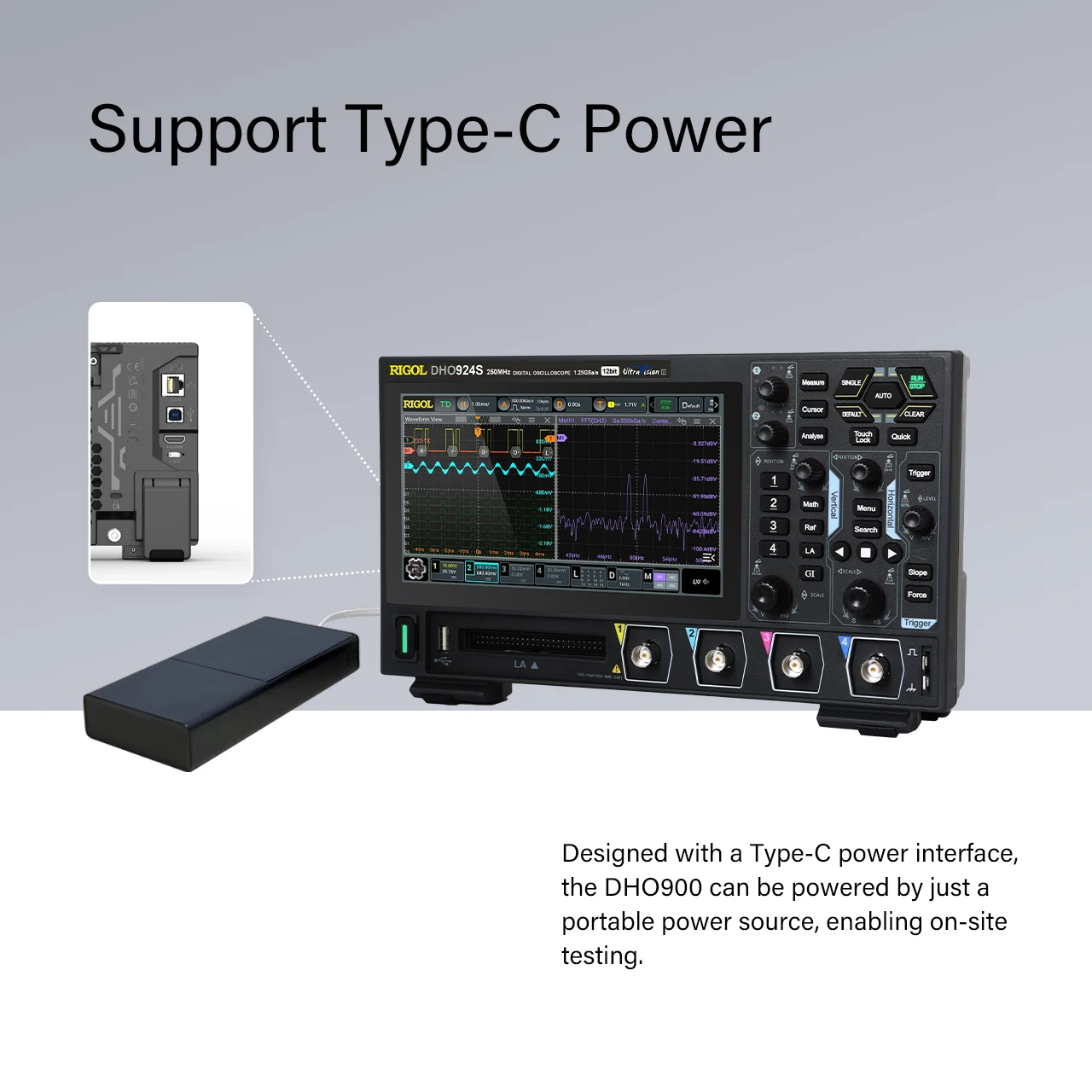 RIGOL DHO900 Series Digital Oscilloscopes Portable 125-250MHz 1.25G Sa/s type-c Power Supply DHO914/DHO914S/DHO924/DHO924S digital oscilloscope,color screen oscilloscope