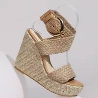 Large Size Platform Sandals Wedge Summer Shoes For Women Wedges High Heels Beige Knitted Gladiator Flip Flops Female Comfortable - Image 5