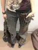 Women Goblin Core Flare Cargo Jeans Grunge Japanese Abi Low Rise Gyaru Y2K Denim Pants 2000s Aesthetic Bell-Bottom Punk Goth New 3