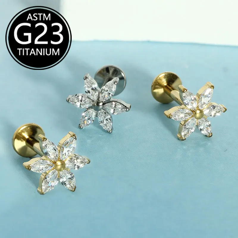 10pcs/lot F136 Titanium European and American Hot Selling Zirconia Inner Thread Lip Ring 1.2mm Cartilage Piercing for Daily Wear