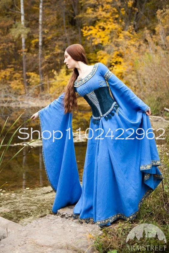Robe de soirée bleue à manches longues, vintage, nickel é, Rh