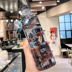 Sport Water Bottle with Time Scale - Durable, Portable & Anti - Drop Plastic Water Cup - 500ml (Black)