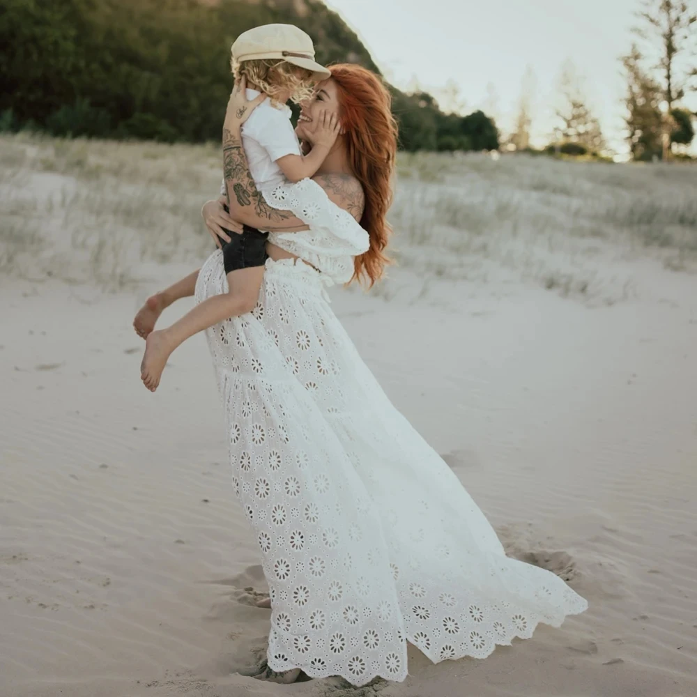 Two Pieces Embroidered Cotton Lace Maternity 6