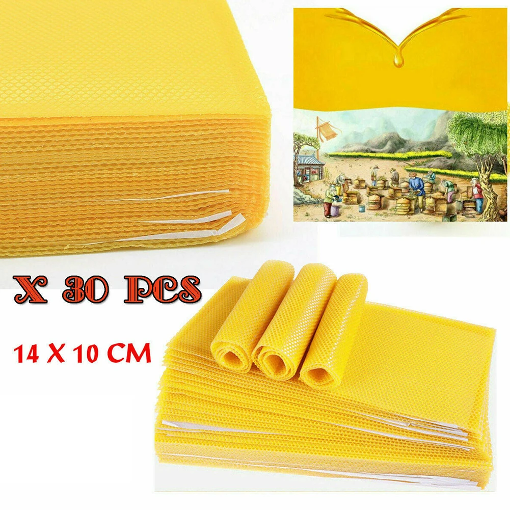 30Pcs Hone Ycomb Foundation Bee Hive Wax Frames 14Cm Apicoltura Beehive Nest Sheet Per Garden Farm Supplies Tools