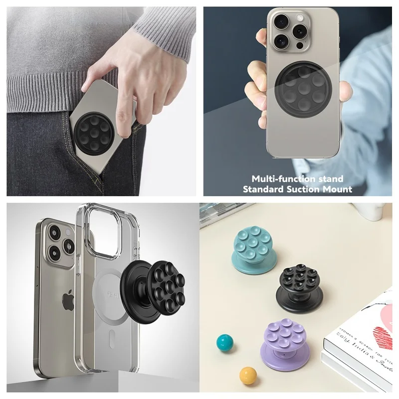 아이폰에 대 한 자기 라운드 실리콘 흡입 컵 패드 MagSafe 전화 손가락 그립 스탠드 홀더 포켓 소켓에 대 한 삼성 스마트 폰