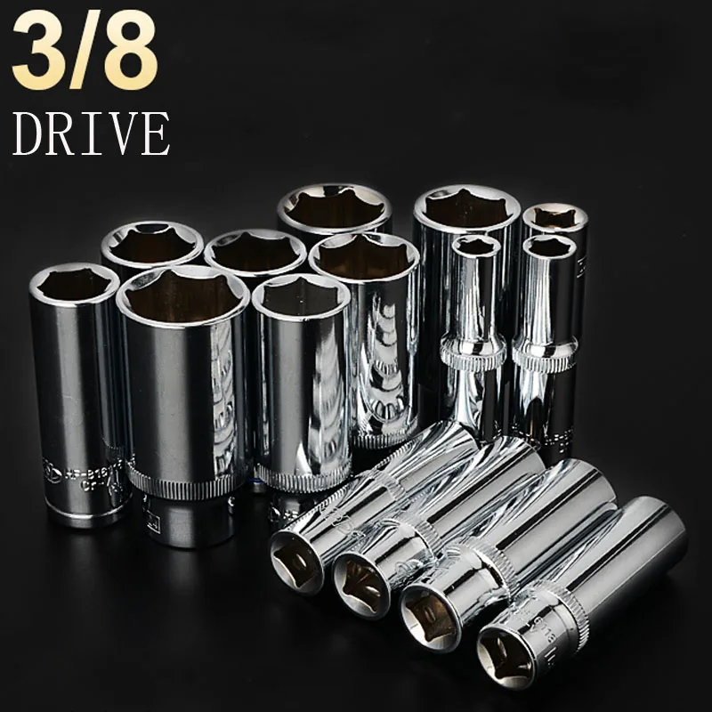 3/8" Drive Deep Hex Socket Wrench Head Crv Alloy Rustproof 6 Point Ratchet Spanner Socket Set