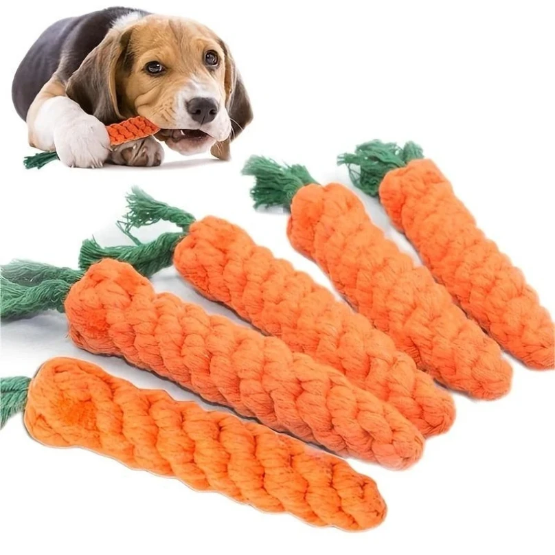 1pc Pet Knot Toy for Dog and Cat Carrot Shape Dog Chew- Cotton Rope Toys for Dogs and Cats 1