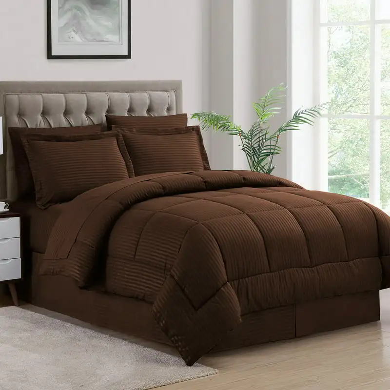 

Sweet Chocolate Brown 8 Piece Bed in a Bag Comforter Set with Sheets, Twin Shrinkage and Fade Resistant Easy Care