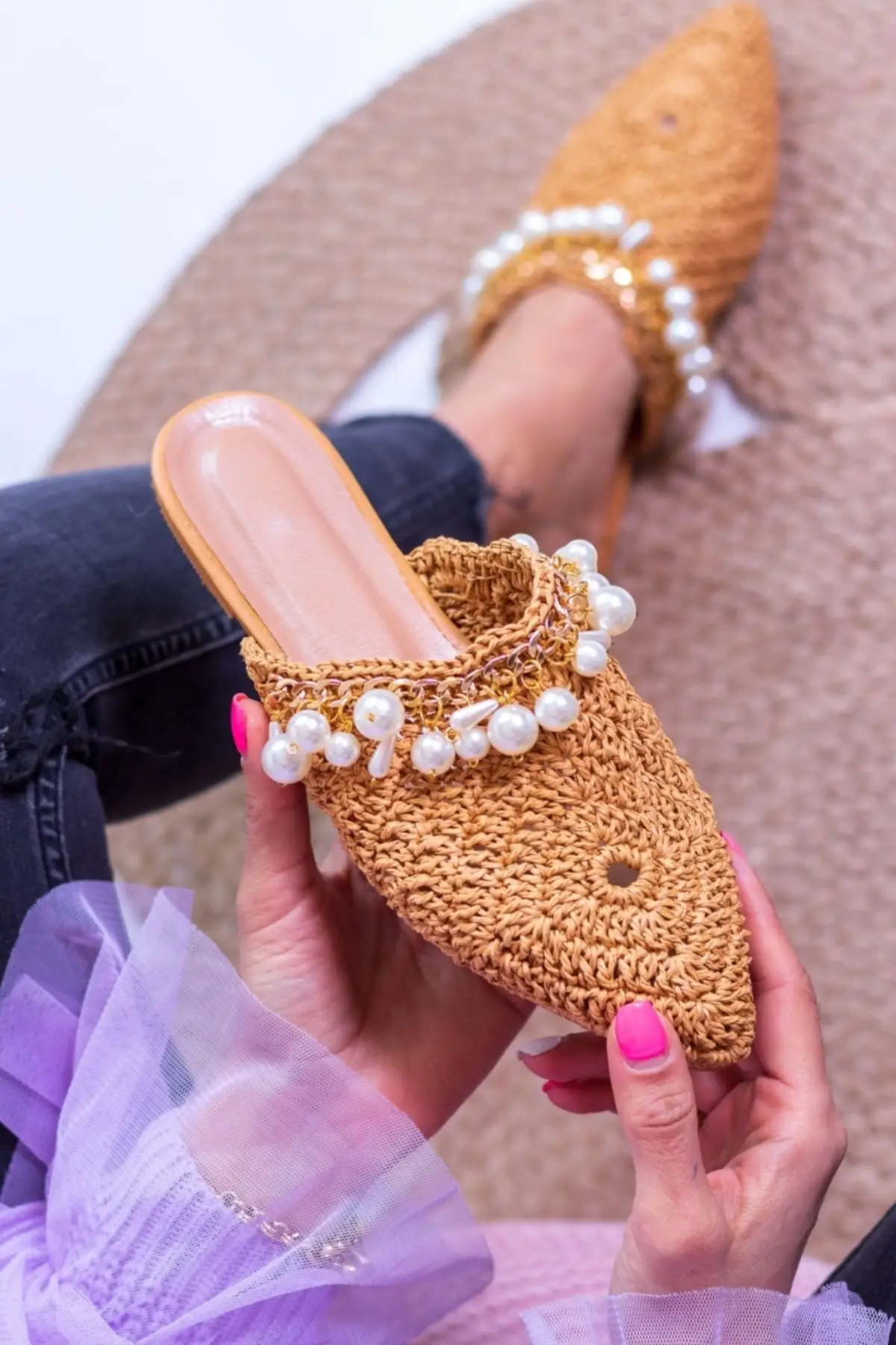 475. Striped Straw Knitted Closed Front Slippers New Model 2022 |