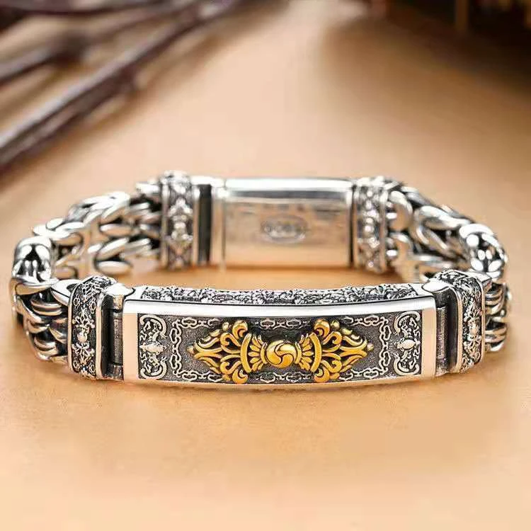 

Vintage Silver Color Jin Gang Chu Byzantine Bracelet for Men Cuban Chain Bracelet Hip Hop Party Bracelet Punk Jewelry