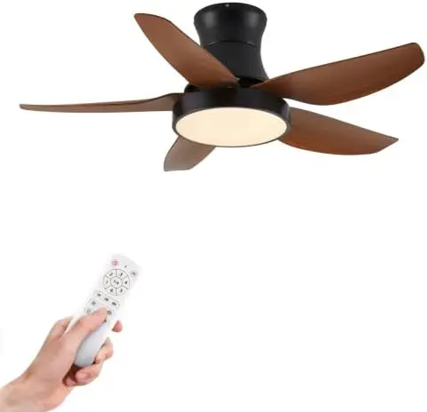 

Ceiling Fans With Lights and Remote Control, Wood Ceiling Fan With 6 Speeds Smart Timing Reversible DC Motor, Indoor Outdoor Mod